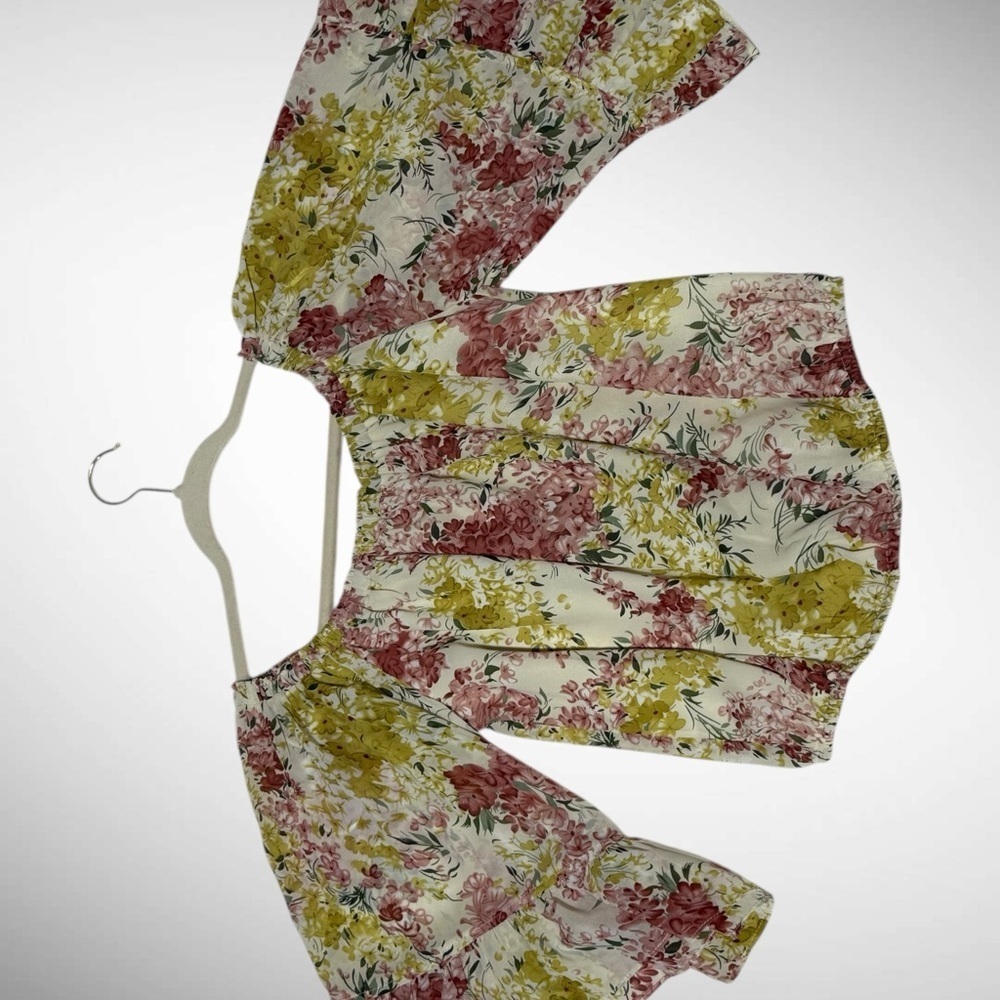 eesome brand women's blouse with floral pattern off-the-shoulder neckline Small - Picture 11 of 11